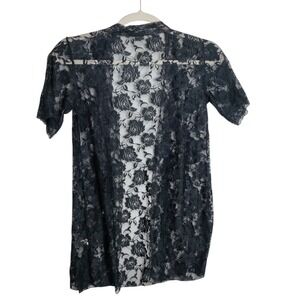 Penthouse Sweet Retreat Black Floral Lace Kimono Robe Short Sleeve Sheer XL
